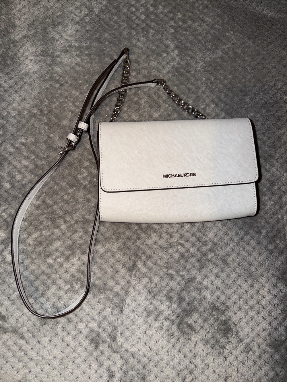 Michael Kors White Leather Crossbody with Chain Strap